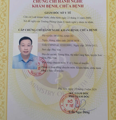 GIẤY PHÉP HÀNH NGHỀ Y SỸ HOÀNG ANH TÚ